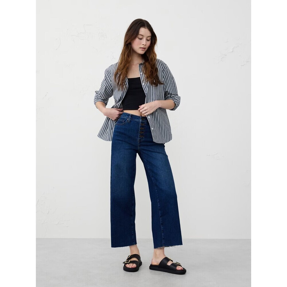 Banana Republic High-Rise Wide Leg Cropped Jeans Women's Size 32/14 MEDIUM DARK